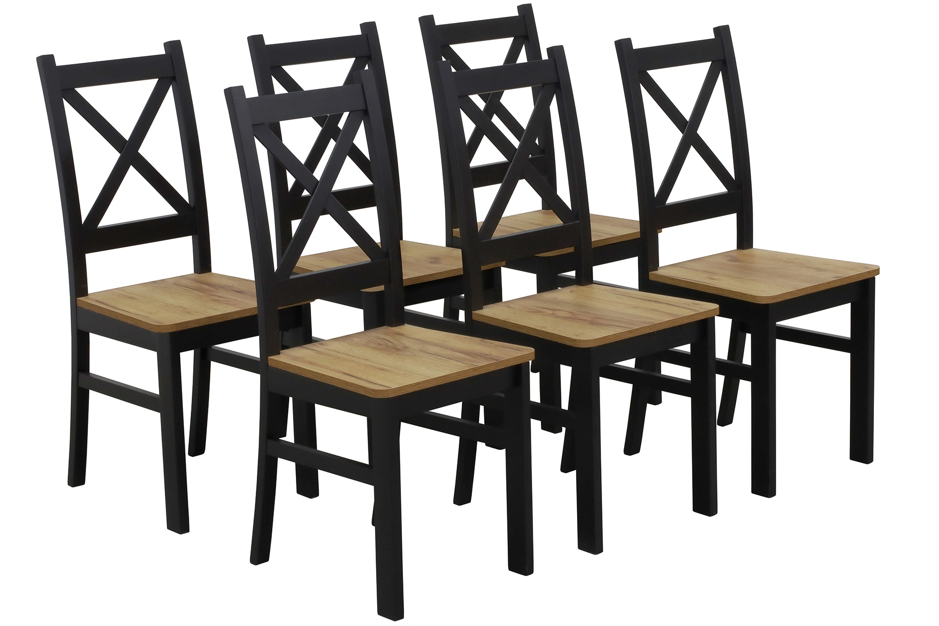 Zestaw 6x Krzesło krzyżak drewniane do jadalni Czarny/Dąb Craft