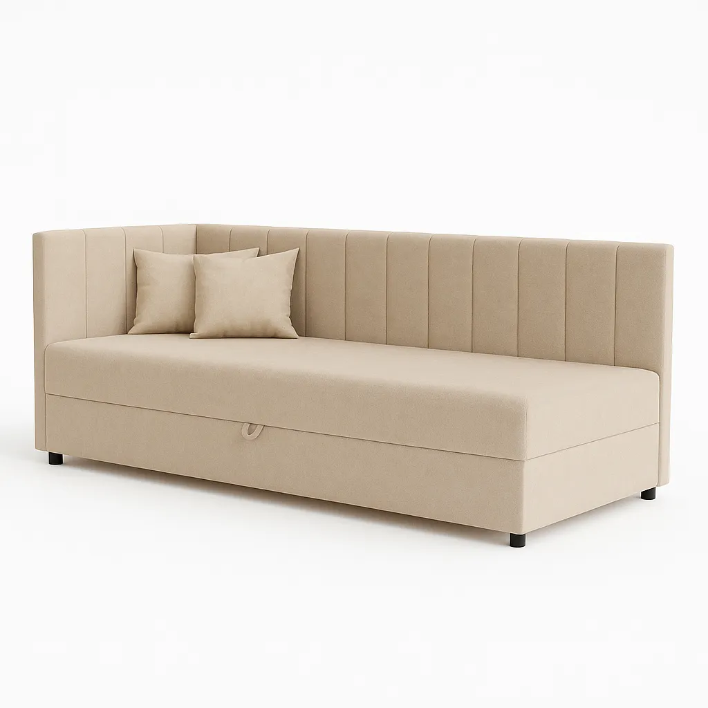 Tapczan łóżko jednoosobowe z pojemnikiem do salonu Sofaro 90x200 Beżowy